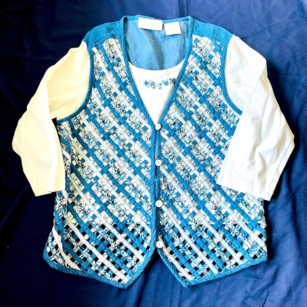 Layered blue and white blouse, women size medium